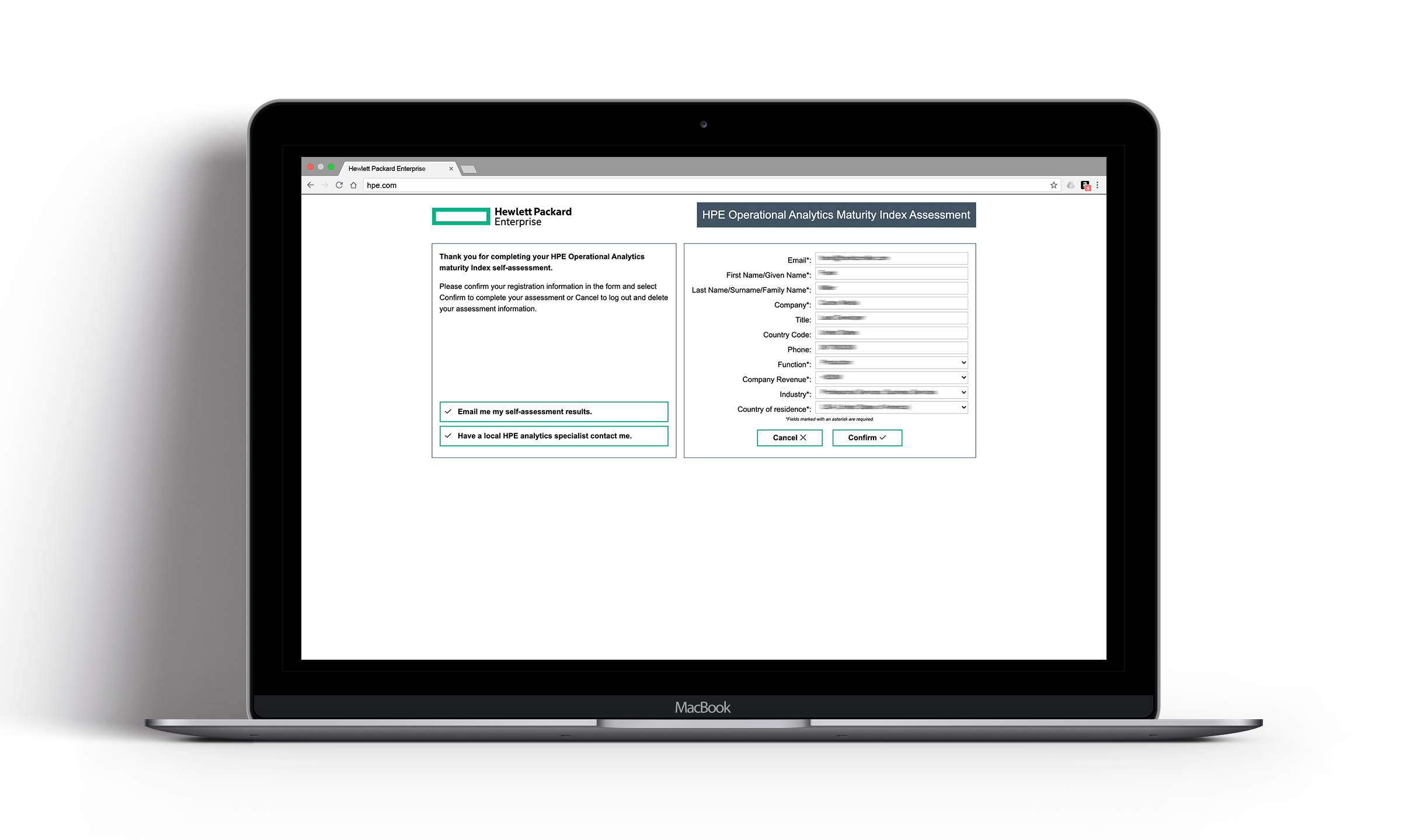 Screen capture of HPE OAMIA completion screen to request action from HPE